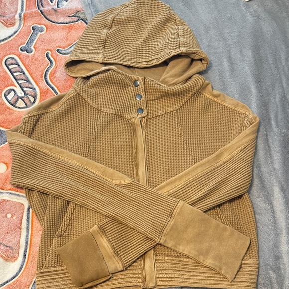 Free People One Mason Tan Waffle Hoodie - Picture 5 of 6